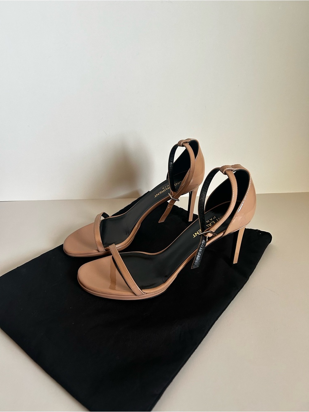 Saint Laurent Nude Patent Leather Ankle-Strap Stiletto Sandals - Picture 1 of 4
